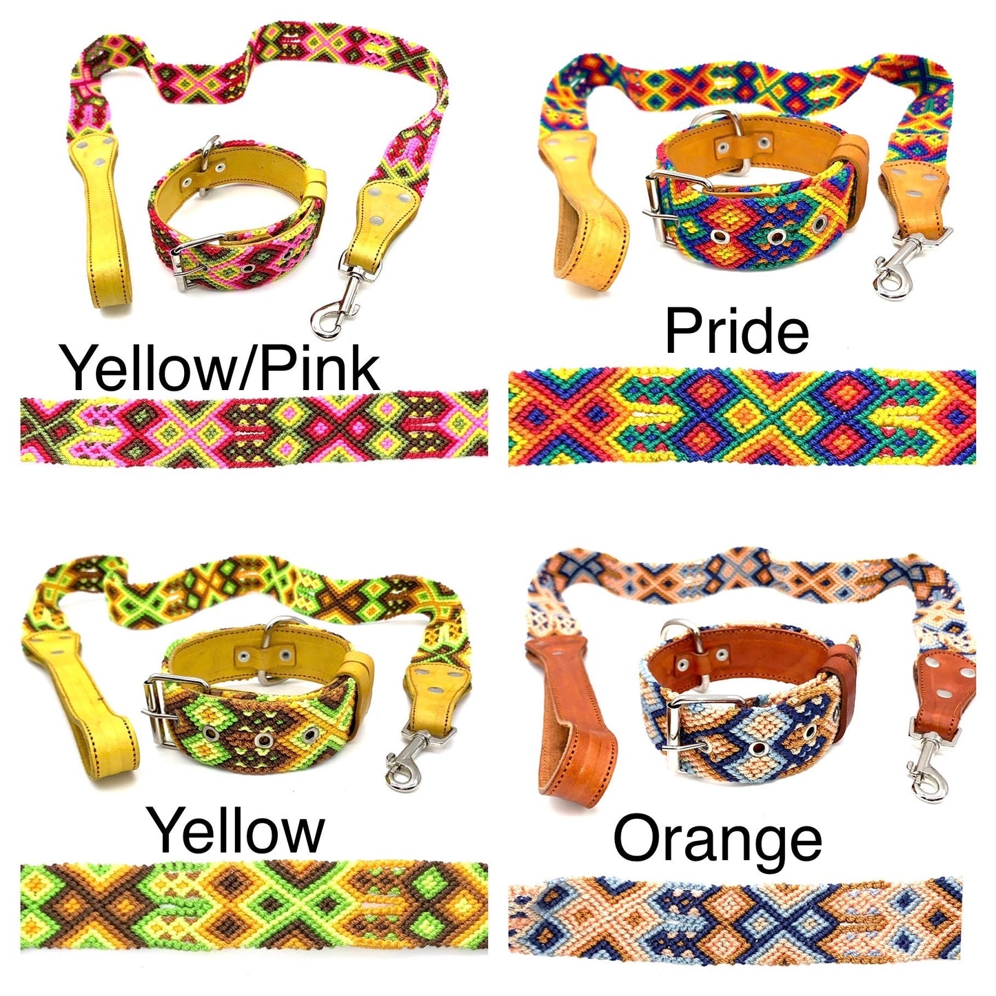 50cm Hand Made Embroidered Leather Mexican Dog Collar and Lead S (35-43cm neck)