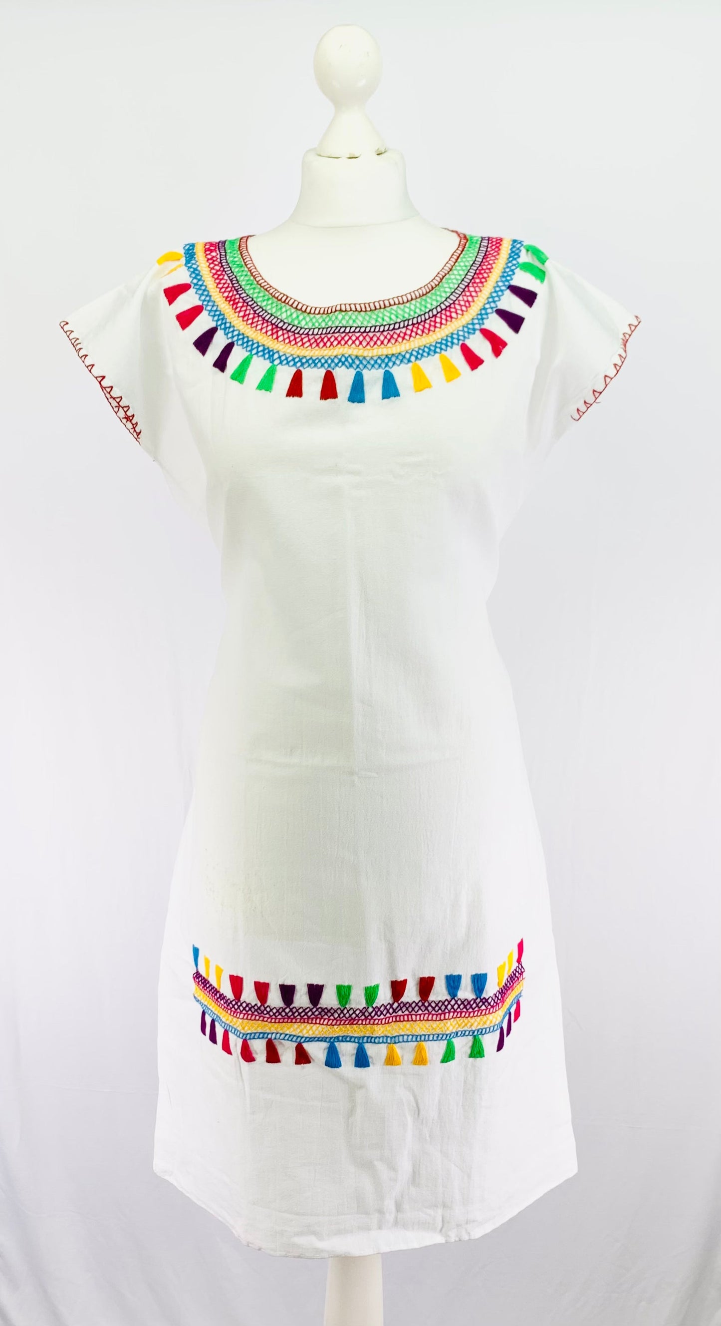 Handmade Mexican Embroidered Cotton Dress – Traditional Lightweight Summer Dress