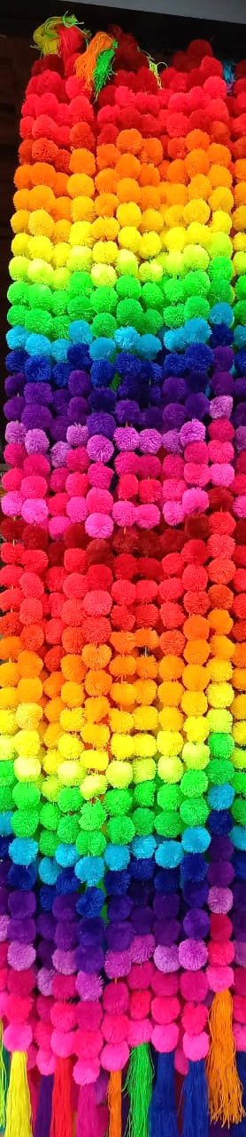 Handmade Mexican Rainbow Pom Pom Garland – 1.5m Colourful Fiesta Decoration (40 Pom Poms)