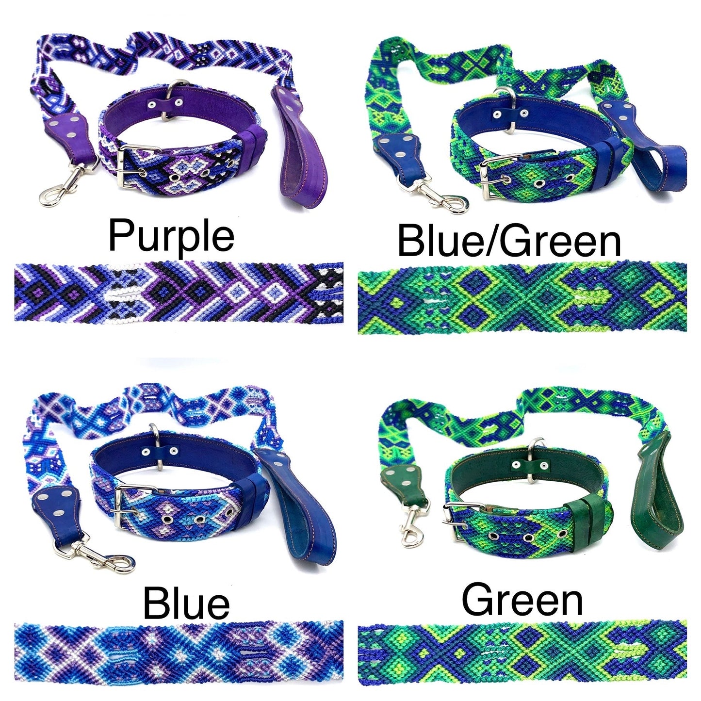 Mexican Embroidered Leather Dog Collar & Lead Set – Medium (44–54cm Neck) – 60cm Collar