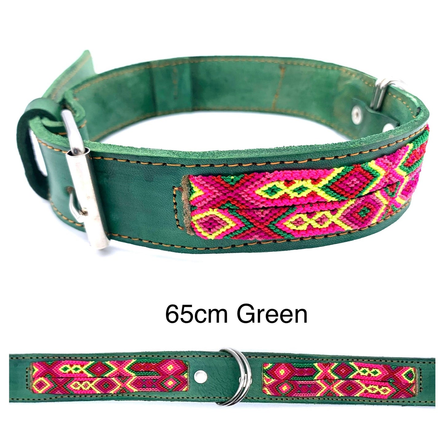 Mexican Embroidered Leather Dog Collar – M/L (47–57cm Neck) – 65cm