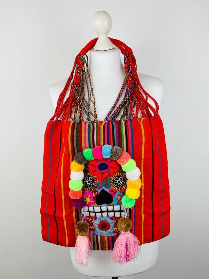 Mexican Embroidered Morral Bag – Handmade Calavera Skull Crossbody Bag