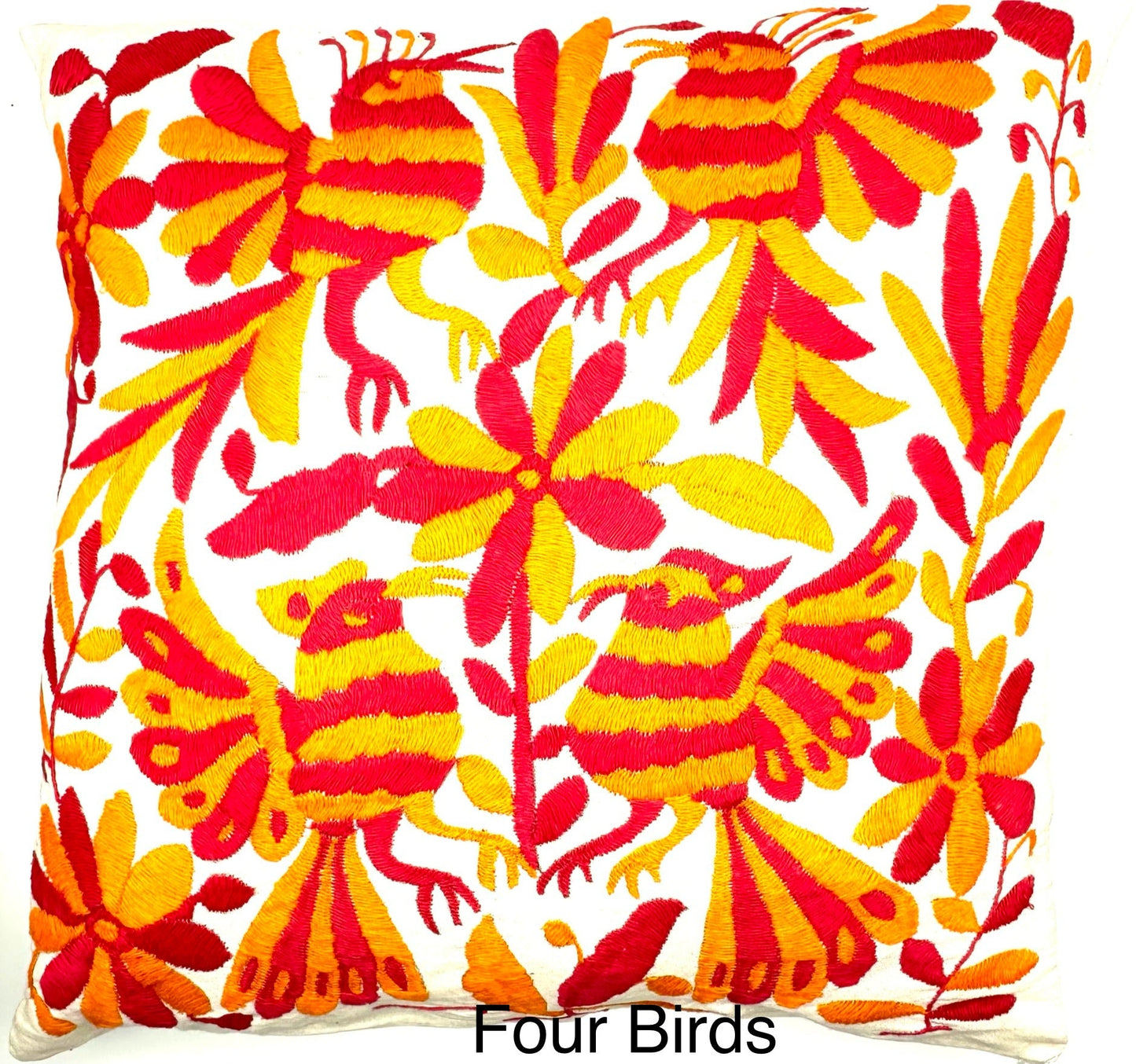 Mexican Otomi Embroidered Cushion Cover – Handmade Tenango Textile – Pink & Orange (45x45cm)