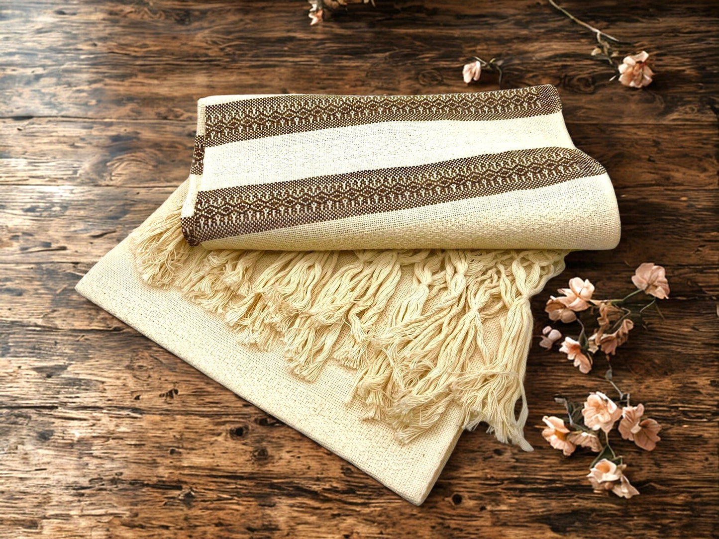 Natural Stripe 2.1m (6ft 10in) 100% Cotton Mexican Rebozo (210cm x 65cm)