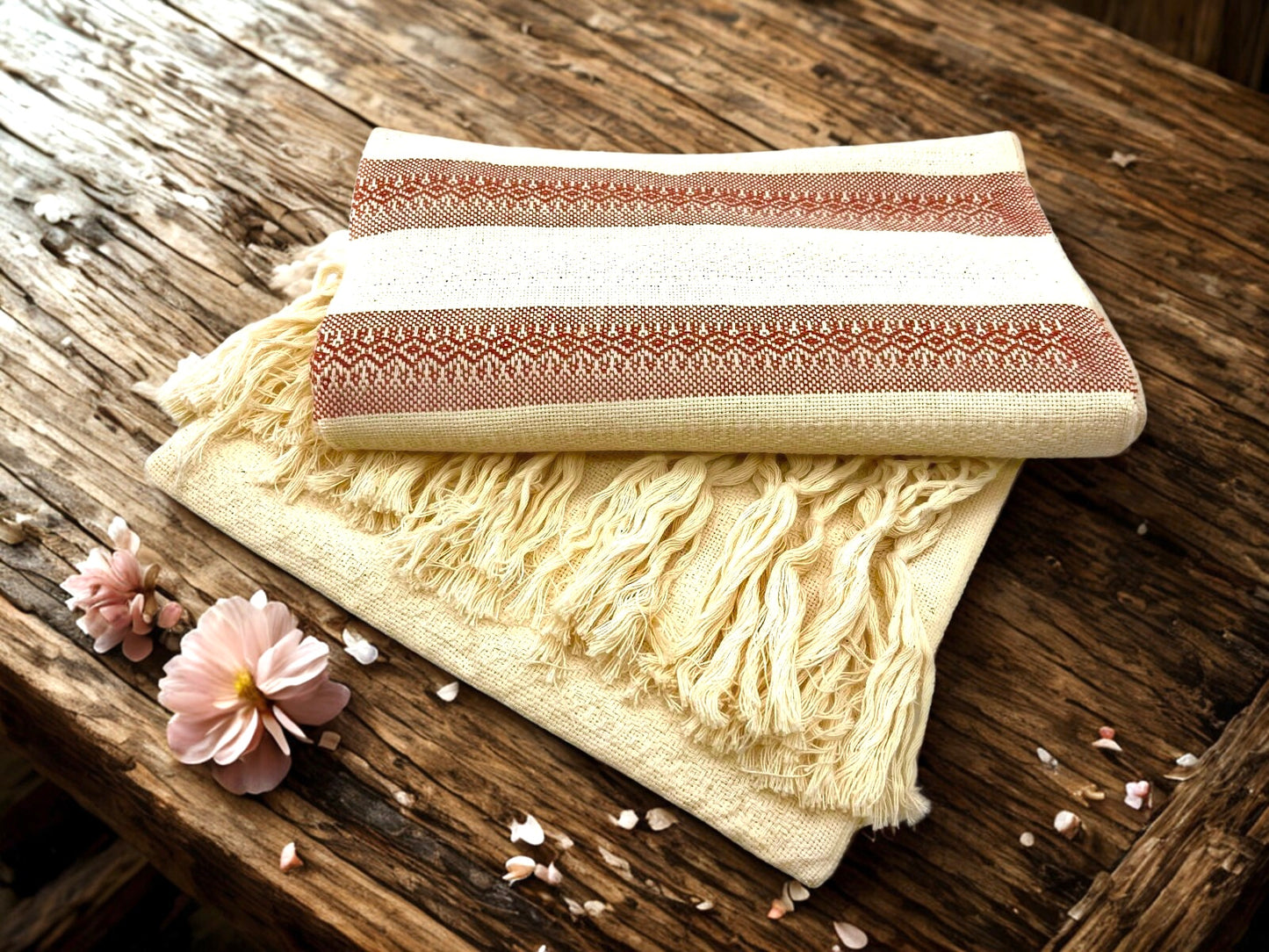 Natural Stripe 2.1m (6ft 10in) 100% Cotton Mexican Rebozo (210cm x 65cm)