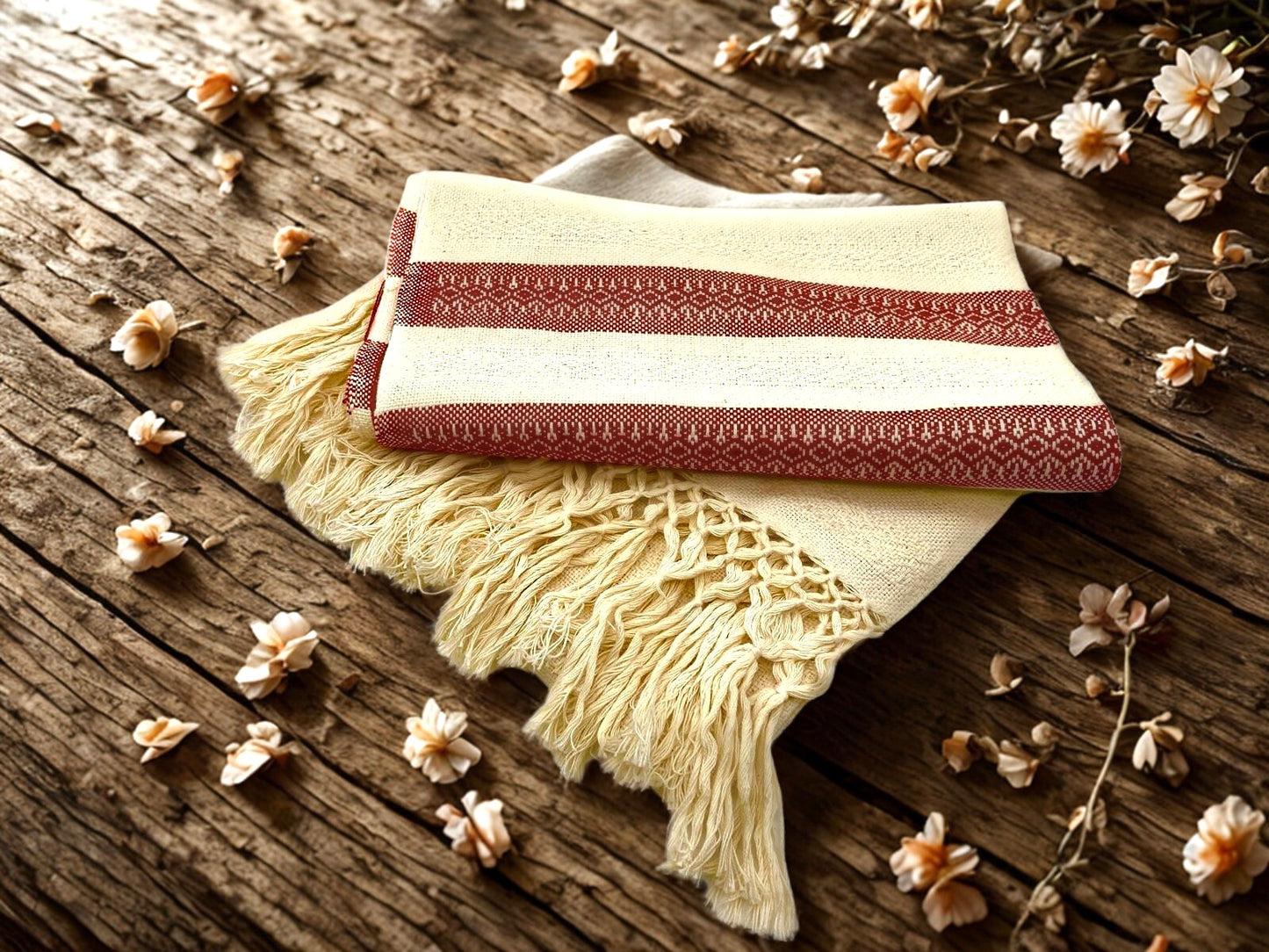 Natural Stripe 2.1m (6ft 10in) 100% Cotton Mexican Rebozo (210cm x 65cm)