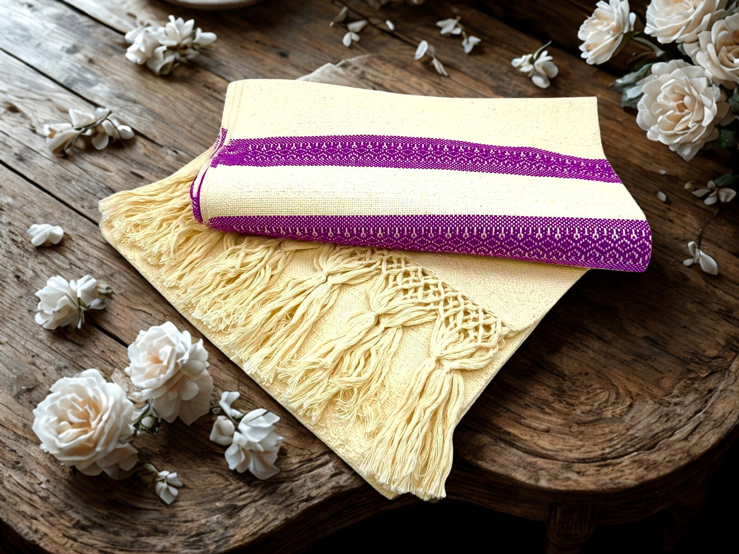 Natural Stripe 2.1m (6ft 10in) 100% Cotton Mexican Rebozo (210cm x 65cm)