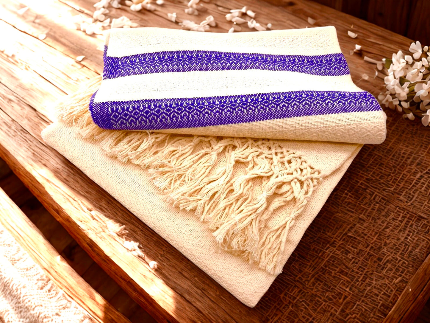 Natural Stripe 2.1m (6ft 10in) 100% Cotton Mexican Rebozo (210cm x 65cm)