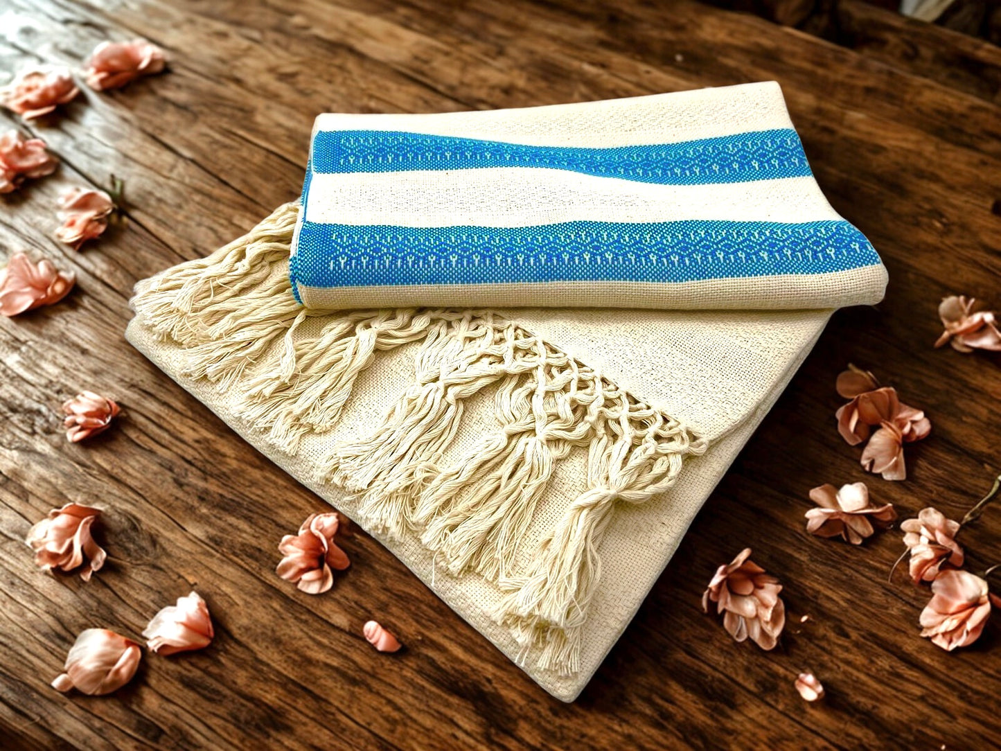 Natural Stripe 2.1m (6ft 10in) 100% Cotton Mexican Rebozo (210cm x 65cm)