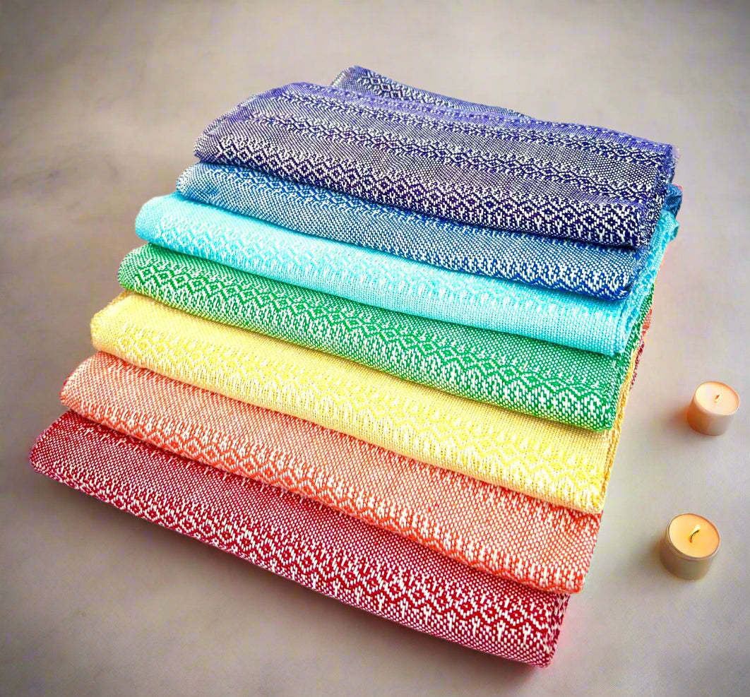 Premium Quality 2.1m (6ft 10in) 100% Cotton Mexican Rebozo “Chakra Set” (Set of 7 - 210cm x 65cm)