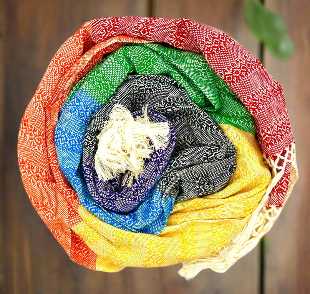 Premium Quality 2.5m (8ft 2in) 100% Cotton Mexican Rebozo Multicolour (250cm x 65cm)