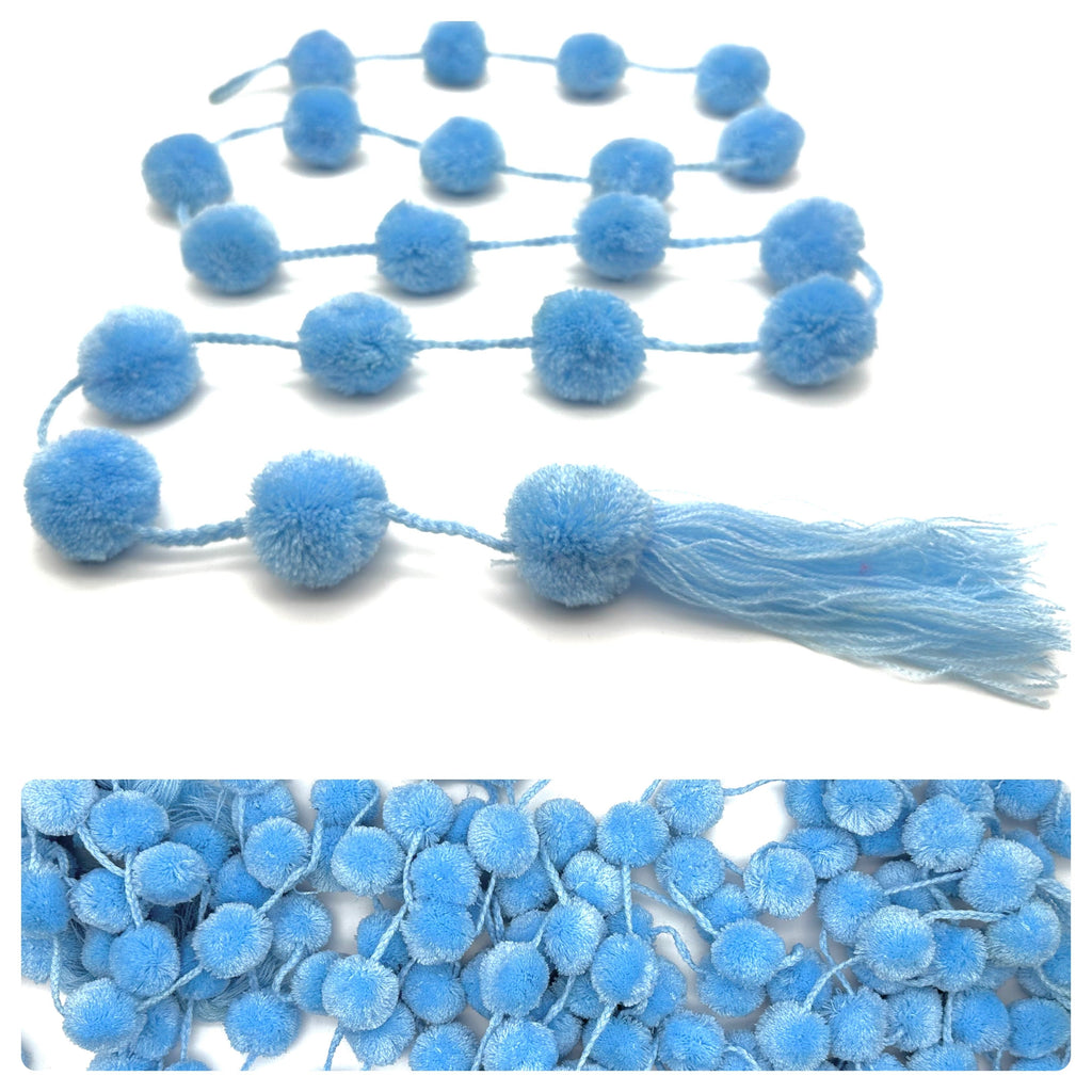 1 x 150cm Light Blue Handmade Mexican Pompom String Garland with 20 Pom Poms