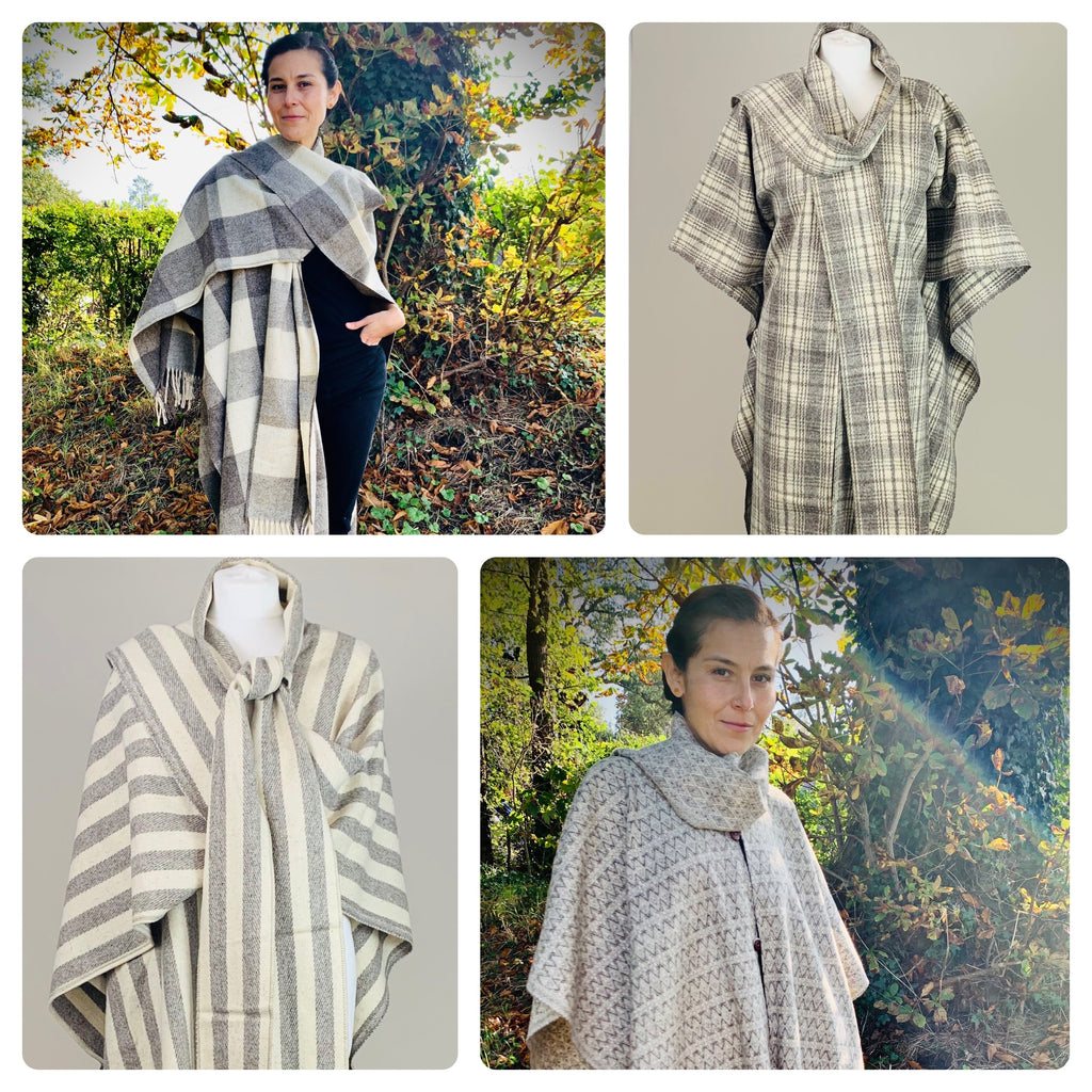 100% Wool Mexican Poncho with Integrated Scarf