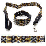 50cm Hand Made Embroidered Leather Mexican Dog Collar and Lead S (35-43cm neck)