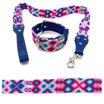 50cm Hand Made Embroidered Leather Mexican Dog Collar and Lead S (35-43cm neck)