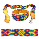 50cm Hand Made Embroidered Leather Mexican Dog Collar and Lead S (35-43cm neck)