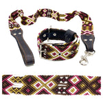 50cm Hand Made Embroidered Leather Mexican Dog Collar and Lead S (35-43cm neck)