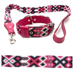 55cm Hand Made Embroidered Leather Mexican Dog Collar and Lead S/M (39cm-47cm neck)