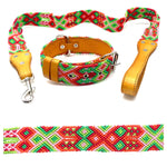 55cm Hand Made Embroidered Leather Mexican Dog Collar and Lead S/M (39cm-47cm neck)