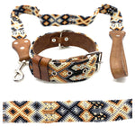 55cm Hand Made Embroidered Leather Mexican Dog Collar and Lead S/M (39cm-47cm neck)