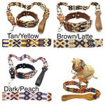 55cm Hand Made Embroidered Leather Mexican Dog Collar and Lead S/M (39cm-47cm neck)