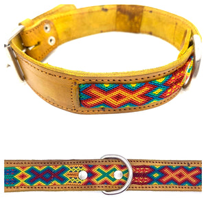 Collar de Perro Mexicano de Cuero Bordado a Mano M (45-52cm)