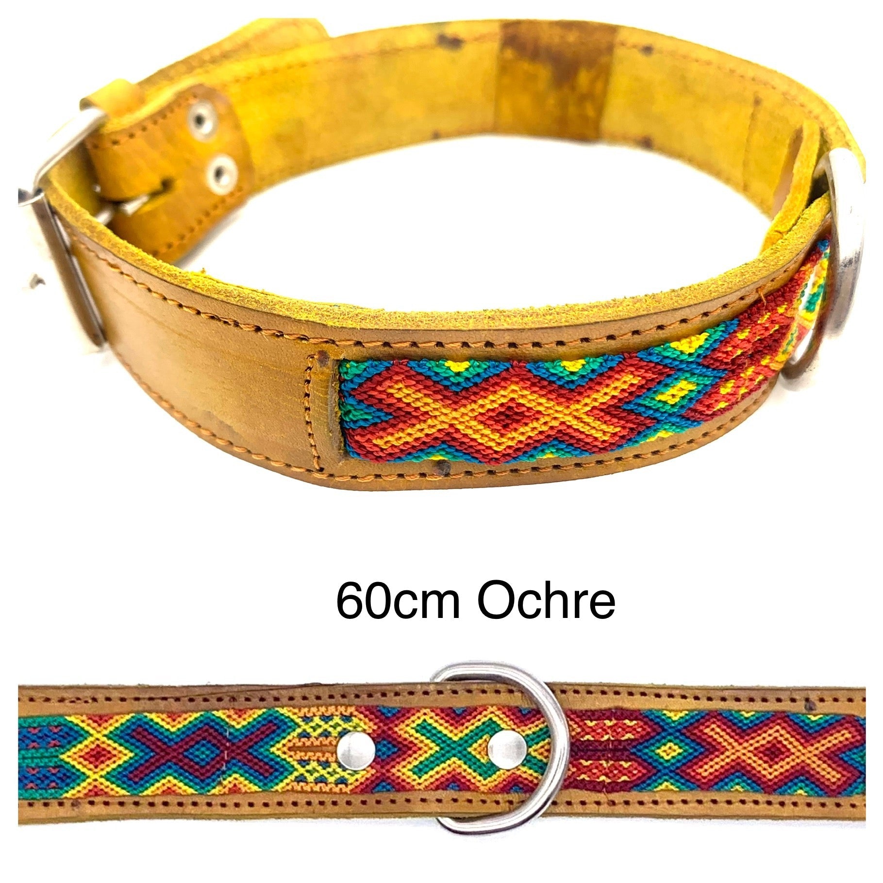 60cm Hand Made Embroidered Leather Mexican Dog Collar M (45-52cm neck)
