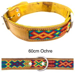 Collar de Perro Mexicano de Cuero Bordado a Mano M (45-52cm)