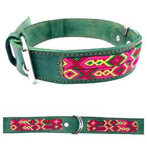 65cm Hand Made Embroidered Leather Mexican Dog Collar M/L (47-57cm neck)