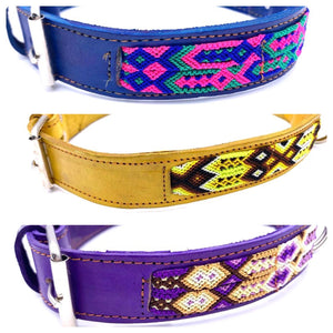 65cm Hand Made Embroidered Leather Mexican Dog Collar M/L (47-57cm neck)