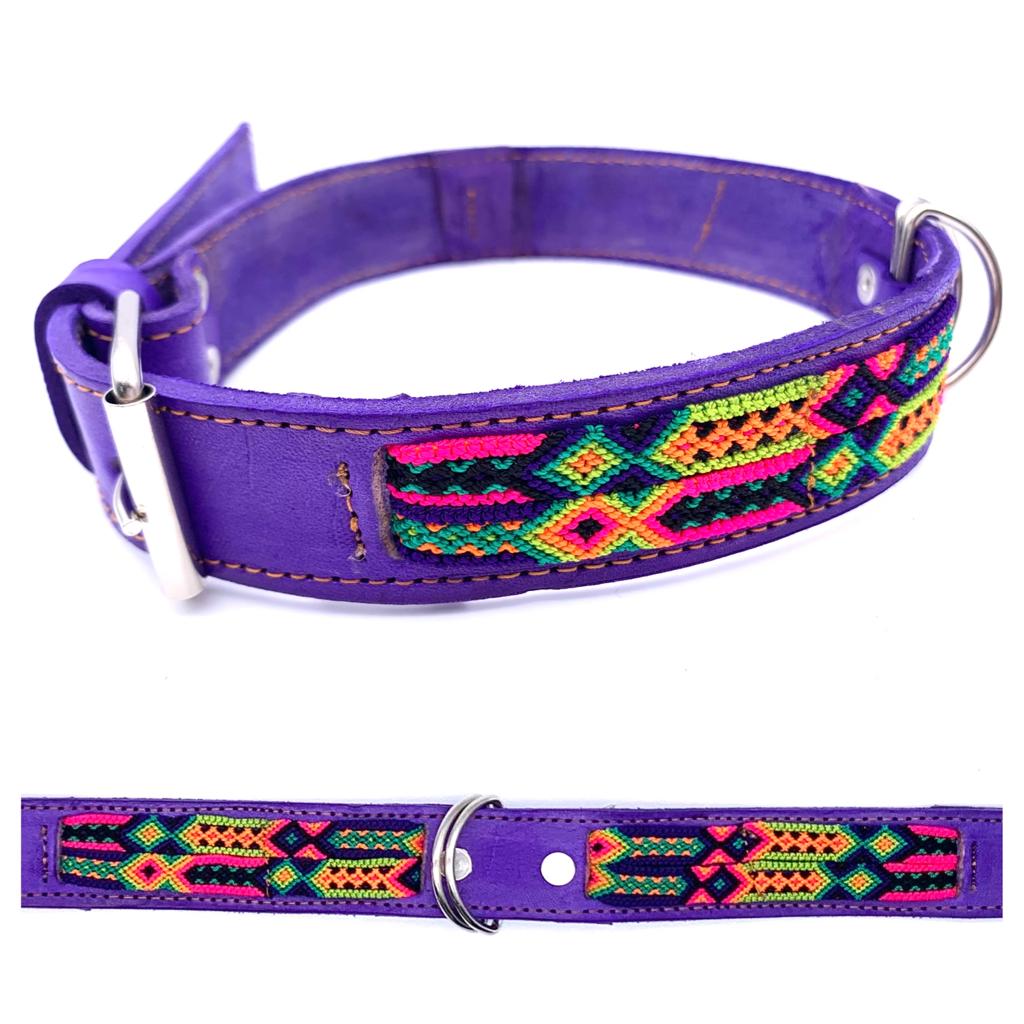 70cm Hand Made Embroidered Leather Mexican Dog Collar L (50-60cm neck)