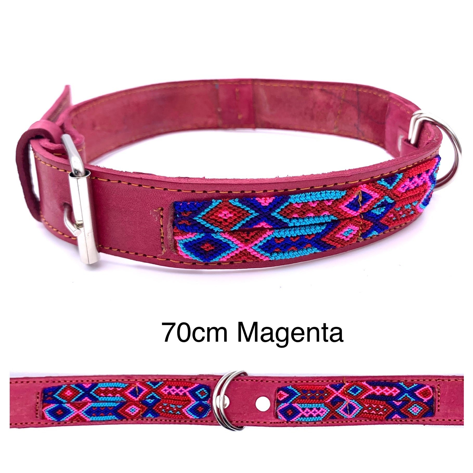 70cm Hand Made Embroidered Leather Mexican Dog Collar L (50-60cm neck)