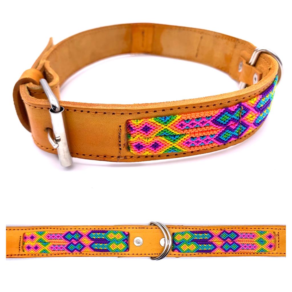 70cm Hand Made Embroidered Leather Mexican Dog Collar L (50-60cm neck)