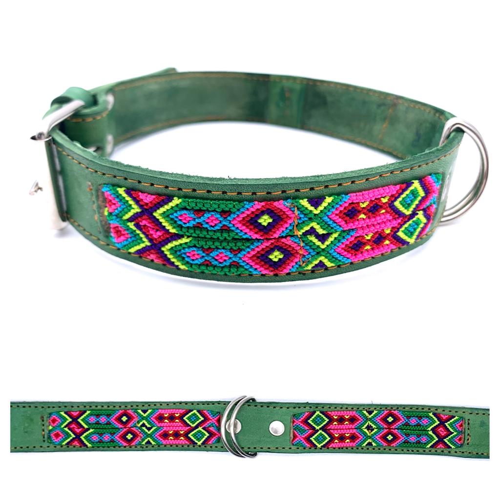Handgefertigtes mexikanisches Hundehalsband aus besticktem Leder XL (55-70cm)