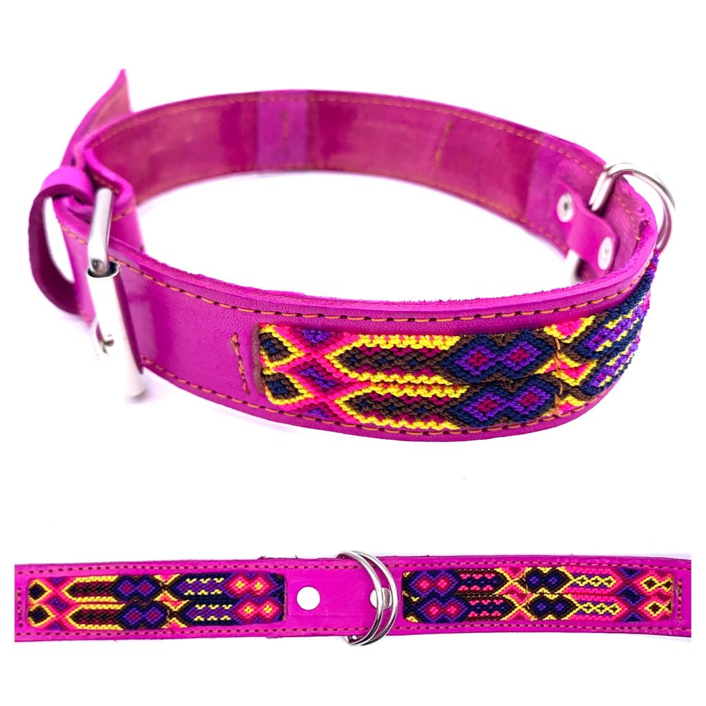 70cm Hand Made Embroidered Leather Mexican Dog Collar L (50-60cm neck)