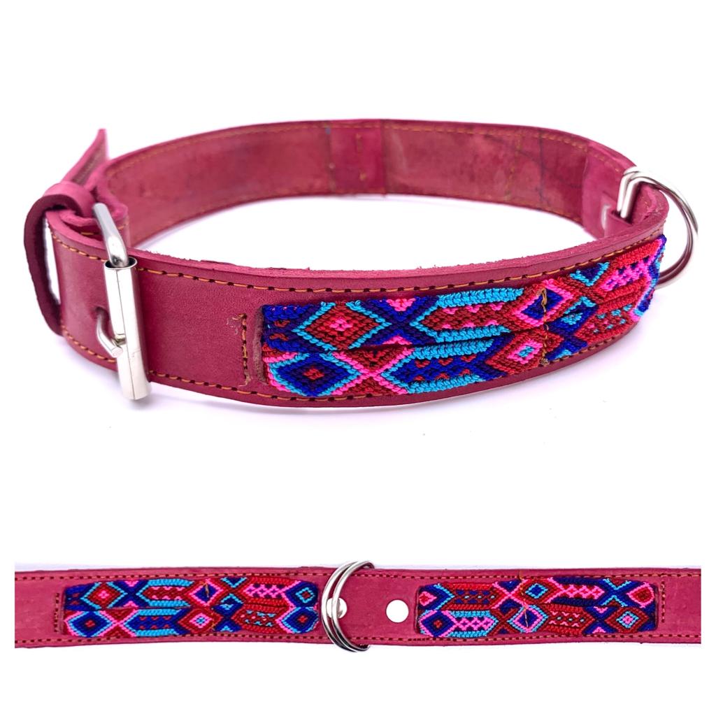 70cm Hand Made Embroidered Leather Mexican Dog Collar L (50-60cm neck)