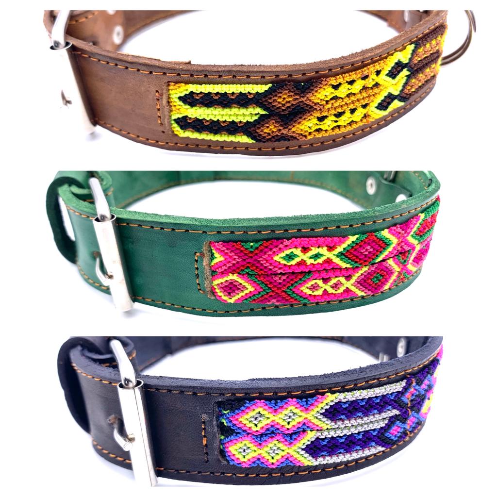 70cm Hand Made Embroidered Leather Mexican Dog Collar L (50-60cm neck)