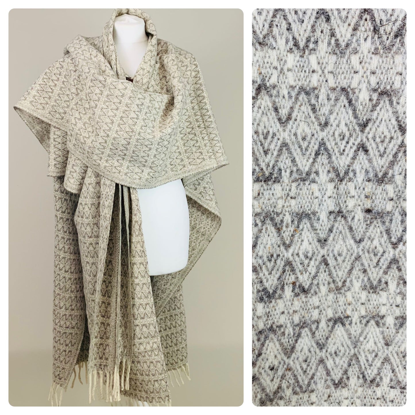 75% OFF - Vintage 100% Wool Mexican Poncho with Integrated Scarf