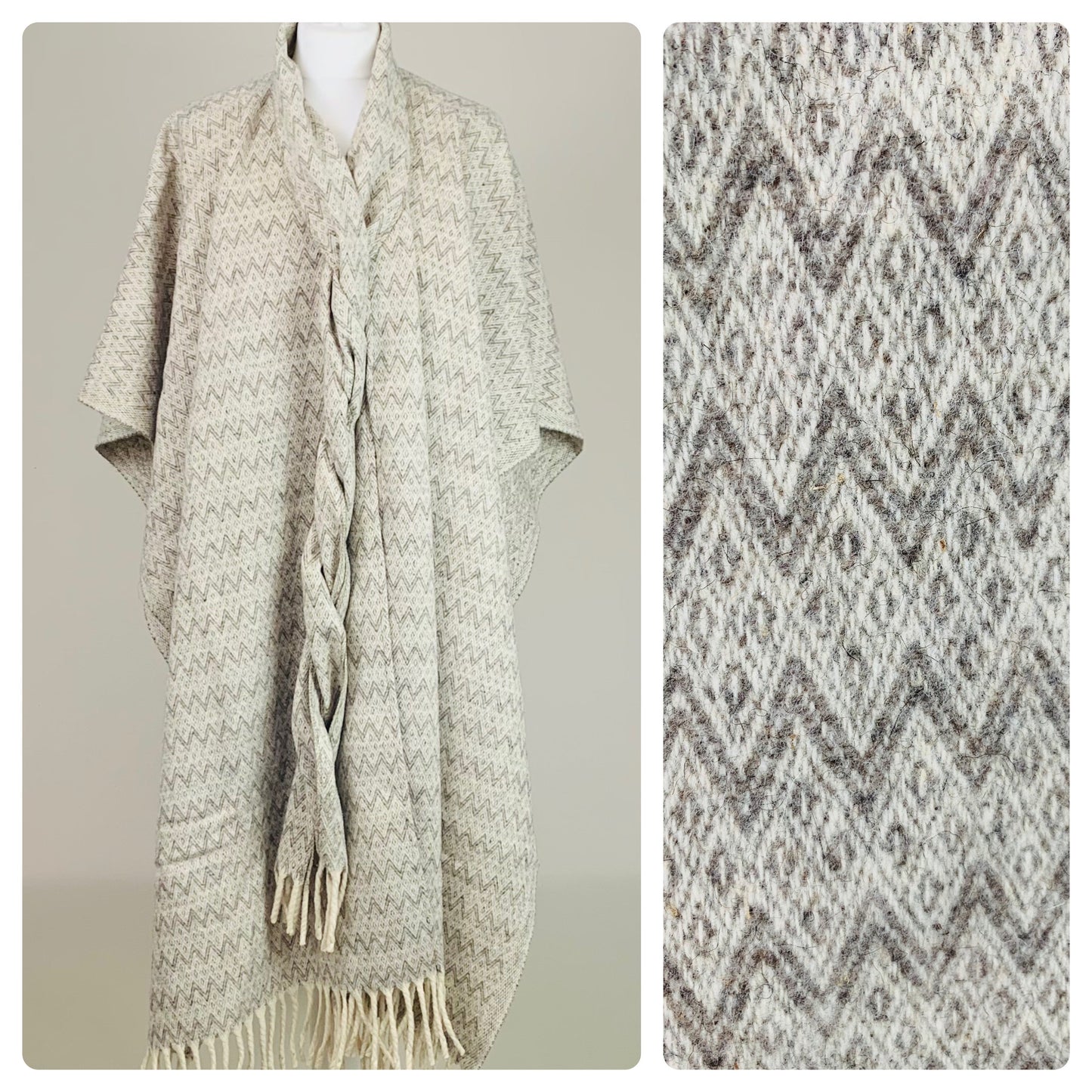 75% OFF - Vintage 100% Wool Mexican Poncho with Integrated Scarf