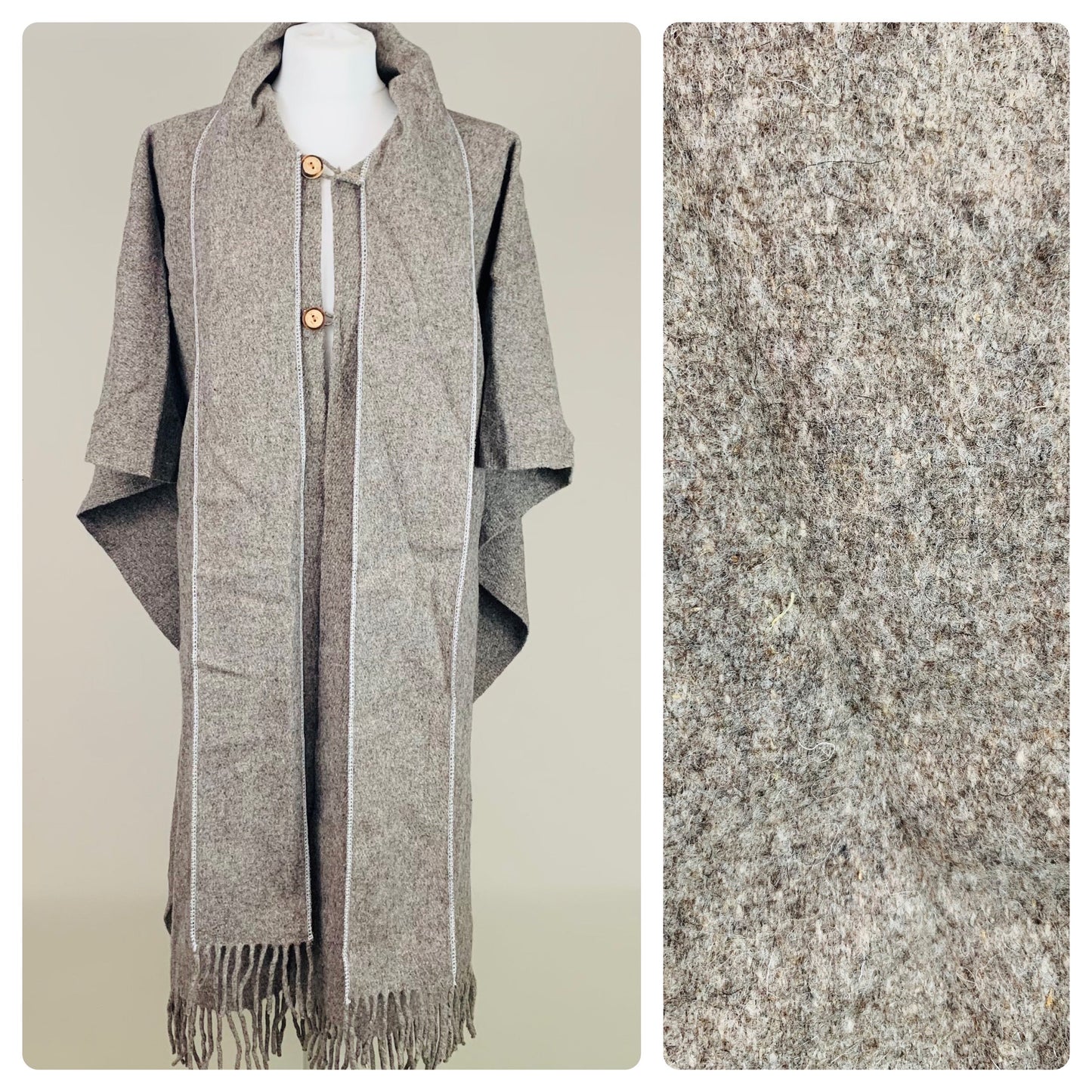 75% OFF - Vintage 100% Wool Mexican Poncho with Integrated Scarf