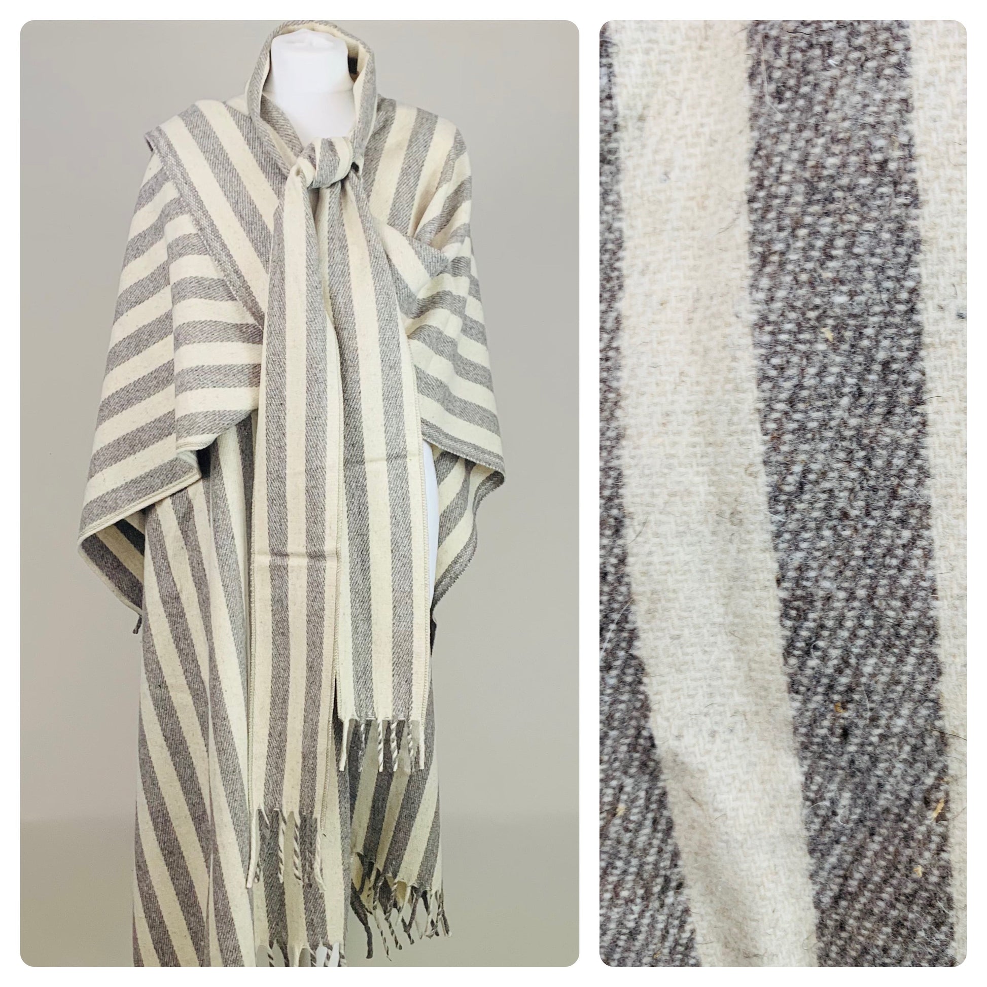 75% OFF - Vintage 100% Wool Mexican Poncho with Integrated Scarf