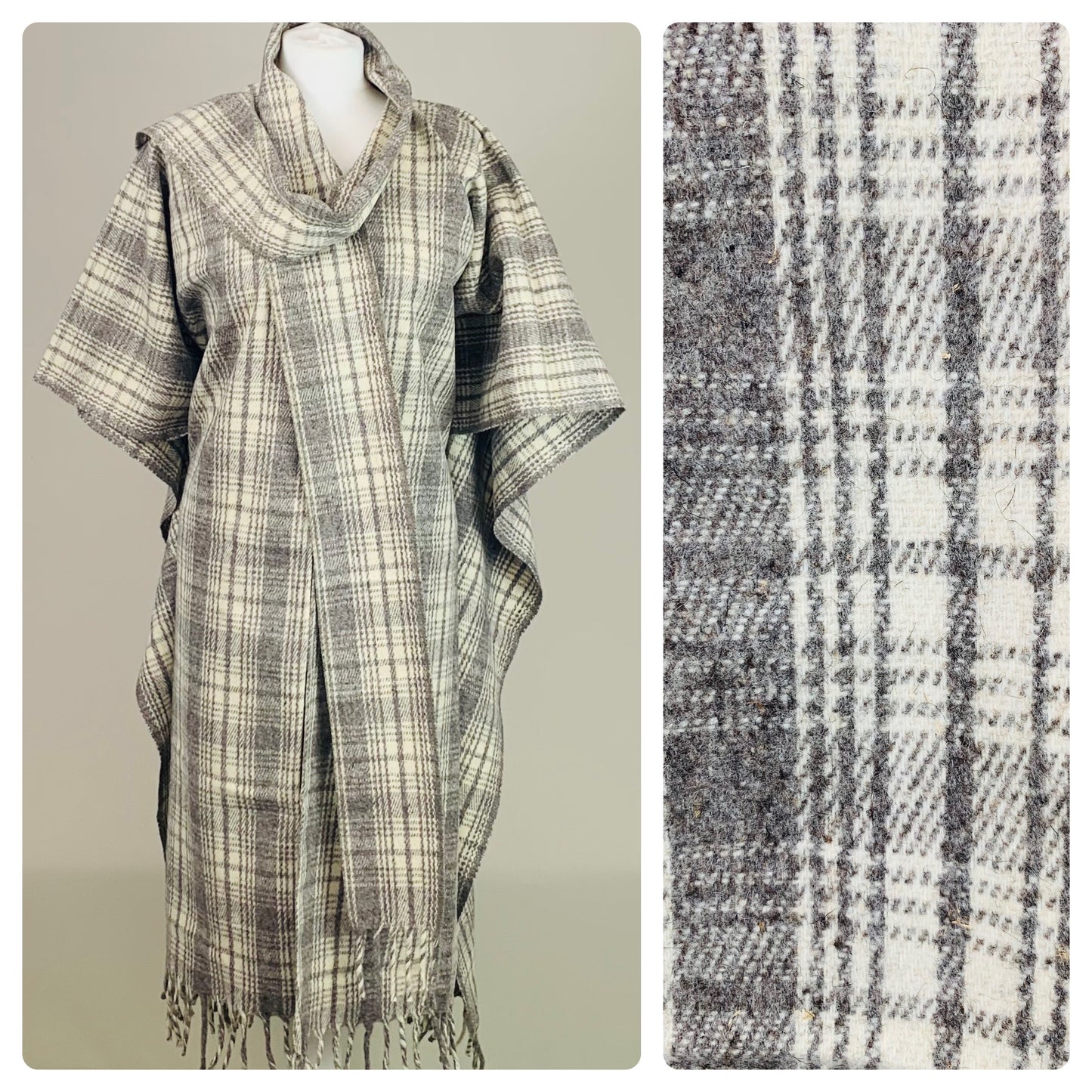 75% OFF - Vintage 100% Wool Mexican Poncho with Integrated Scarf