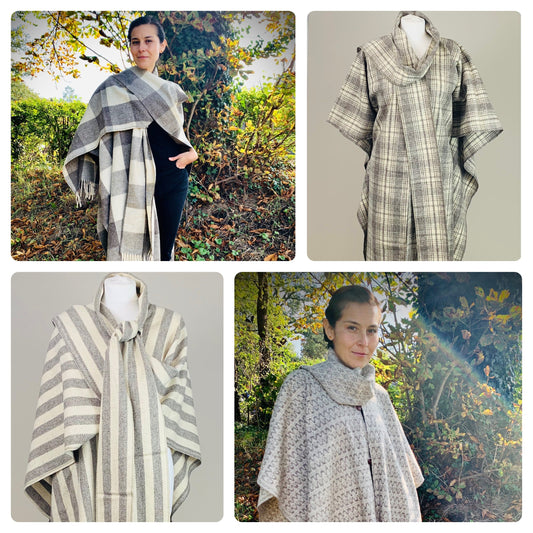 75% OFF - Vintage 100% Wool Mexican Poncho with Integrated Scarf