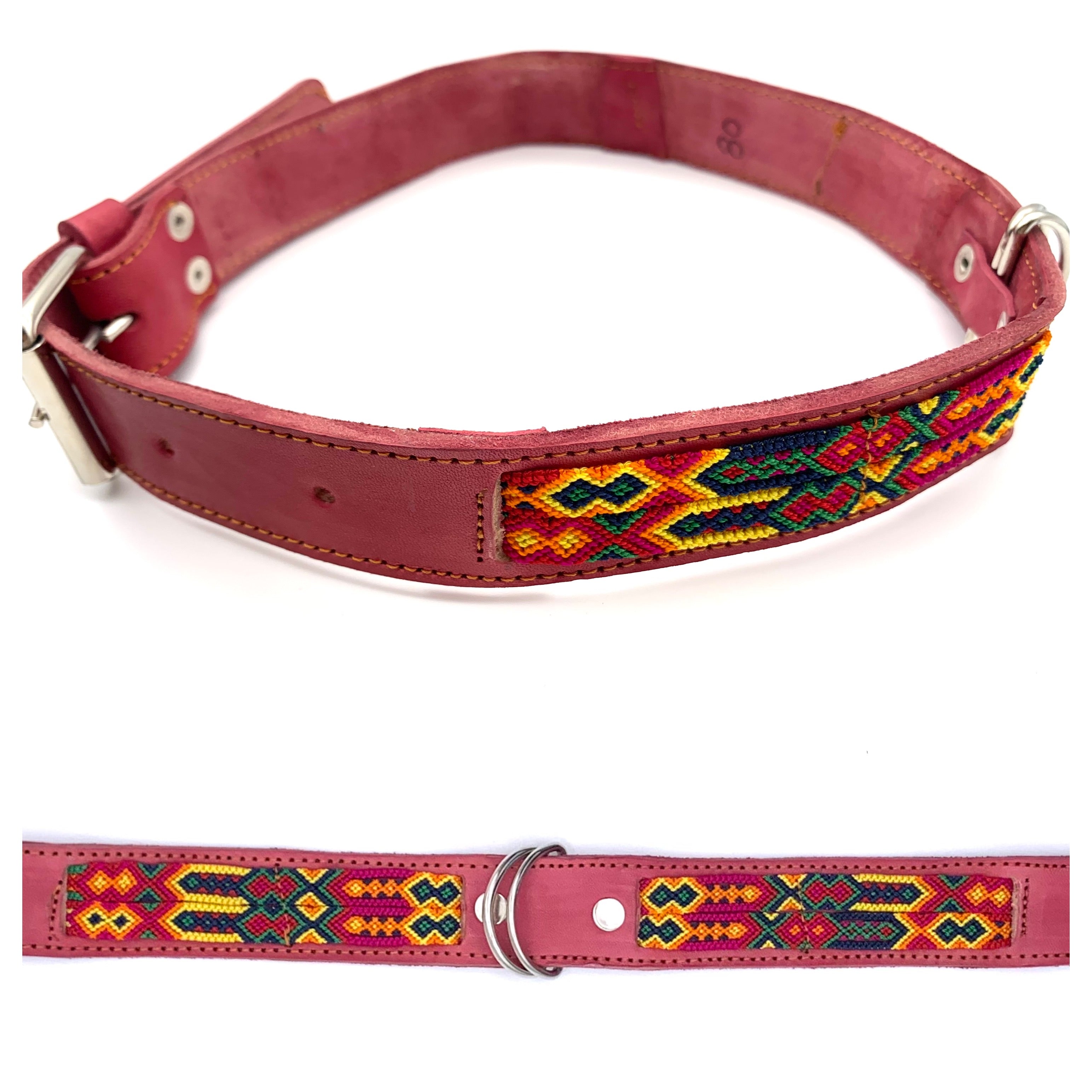 80cm Hand Made Embroidered Leather Mexican Dog Collar XL (55-70cm neck)