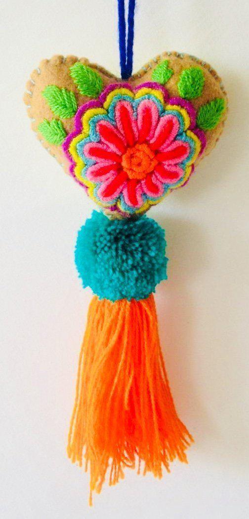 Brown Heart with Orange Tassel Individual Pompom