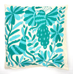 Exquisite Hand Embroidered Otomi Cushion Cover - Aqua (45x45cm)