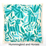 Exquisite Hand Embroidered Otomi Cushion Cover - Aqua (45x45cm)