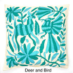 Exquisite Hand Embroidered Otomi Cushion Cover - Aqua (45x45cm)