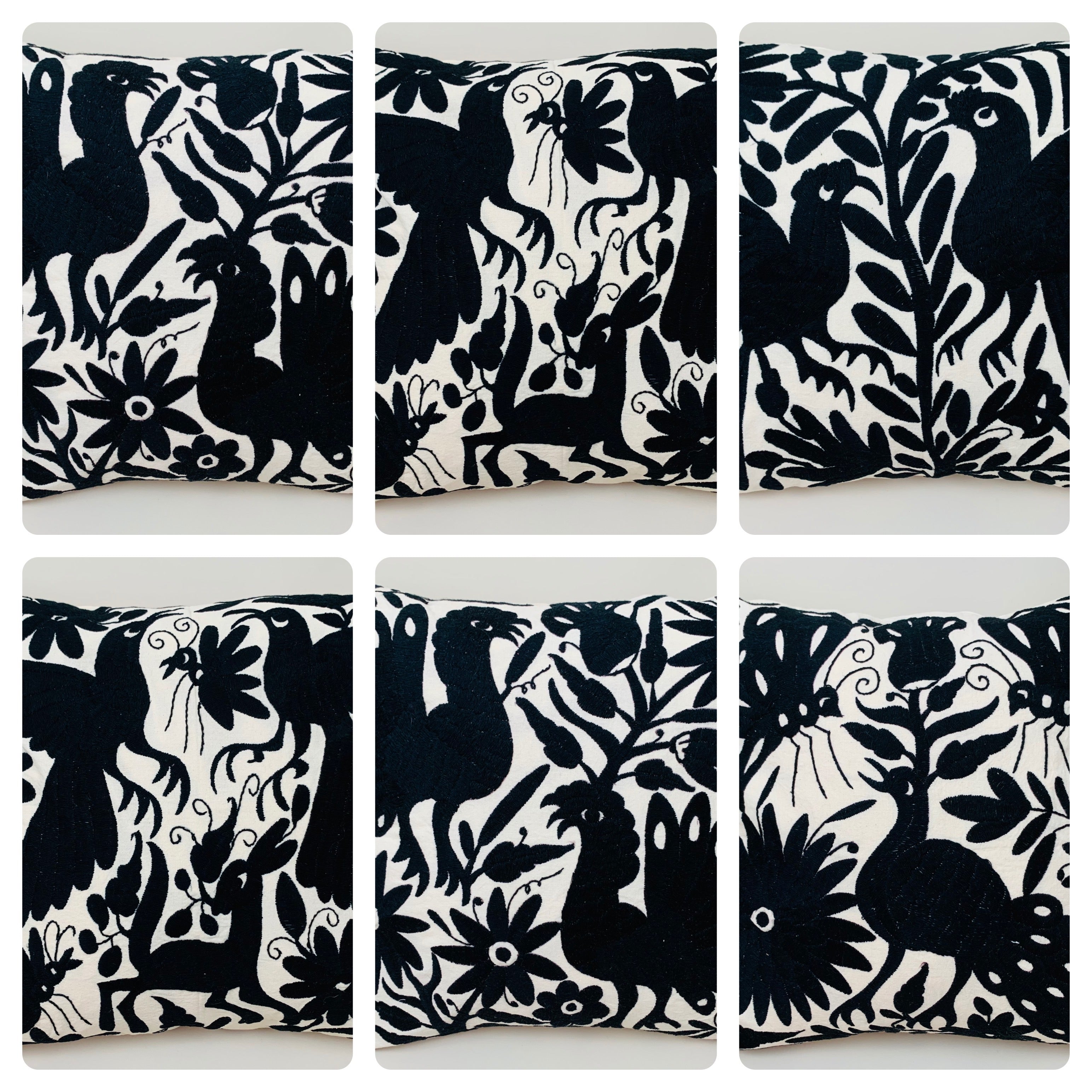 Housse de Coussin Otomi Exquise Brodée à la Main - Noir (45x45cm)