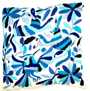 Exquisite Hand Embroidered Otomi Cushion Cover - Blue (45x45cm)